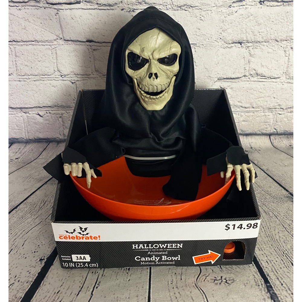 Way To Celebrate Halloween Animated Candy Bowl Motion Activated Grim Reaper 10in